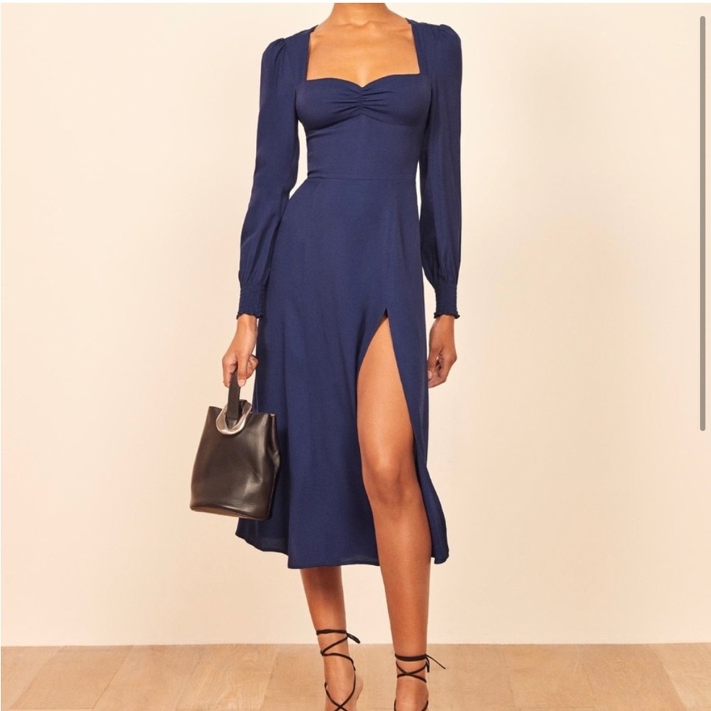 NWT Reformation Hunt Midi Dress in Danube (Navy Blue)